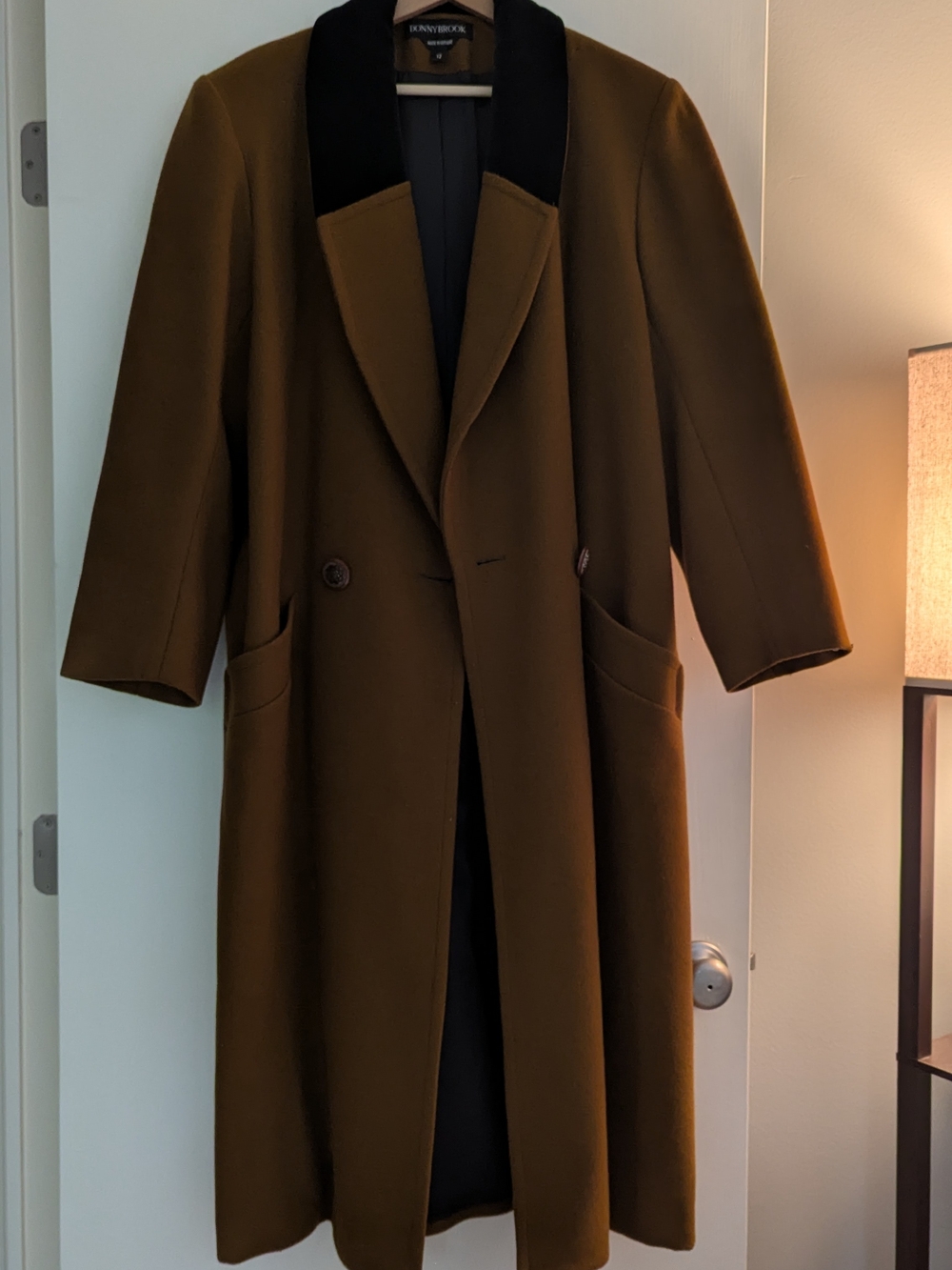 Vintage Donny Brook Wool Blend Overcoat with Black Collar Size 12